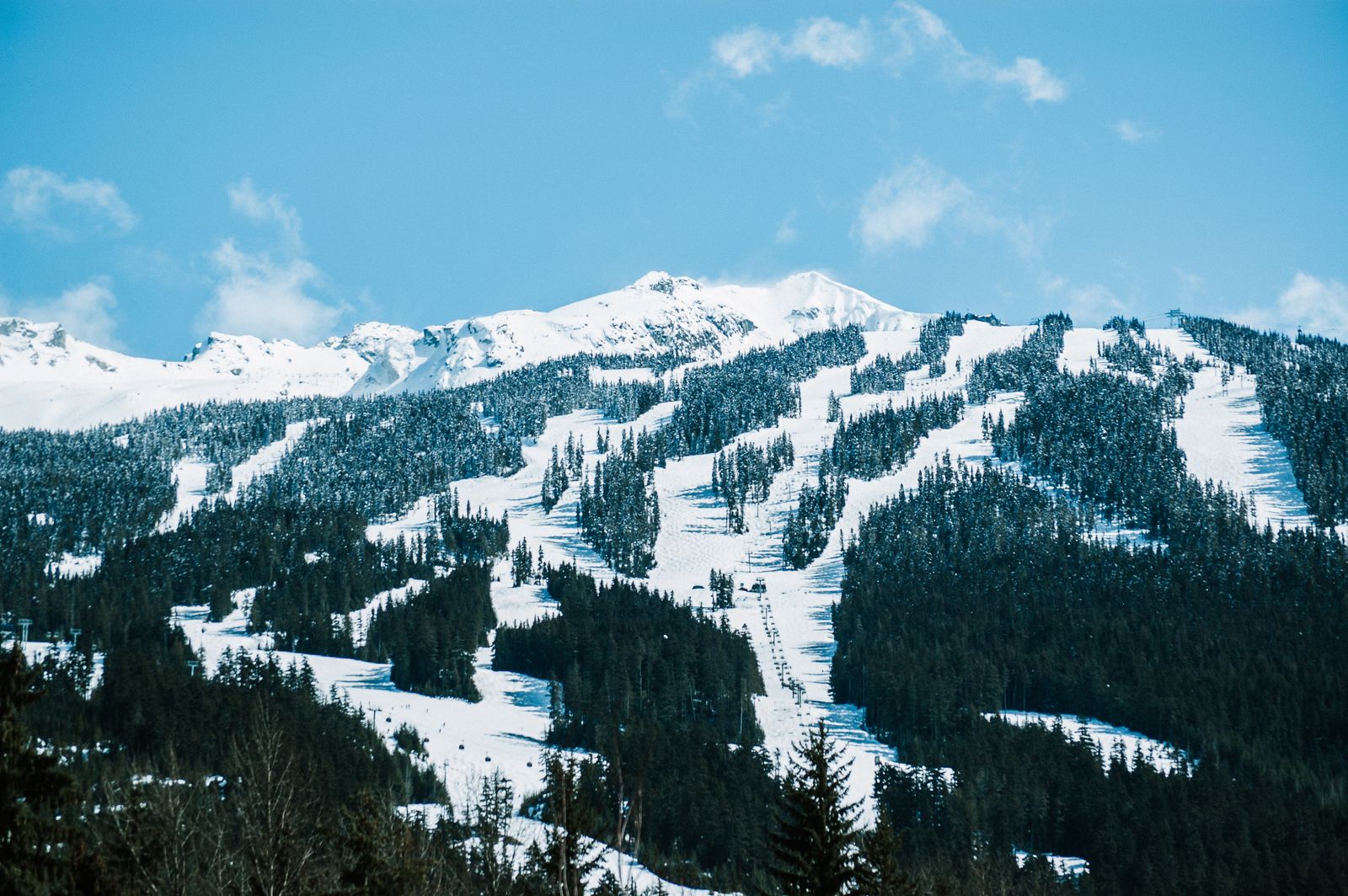 Snow-covered ski runs on Whistler Mountain